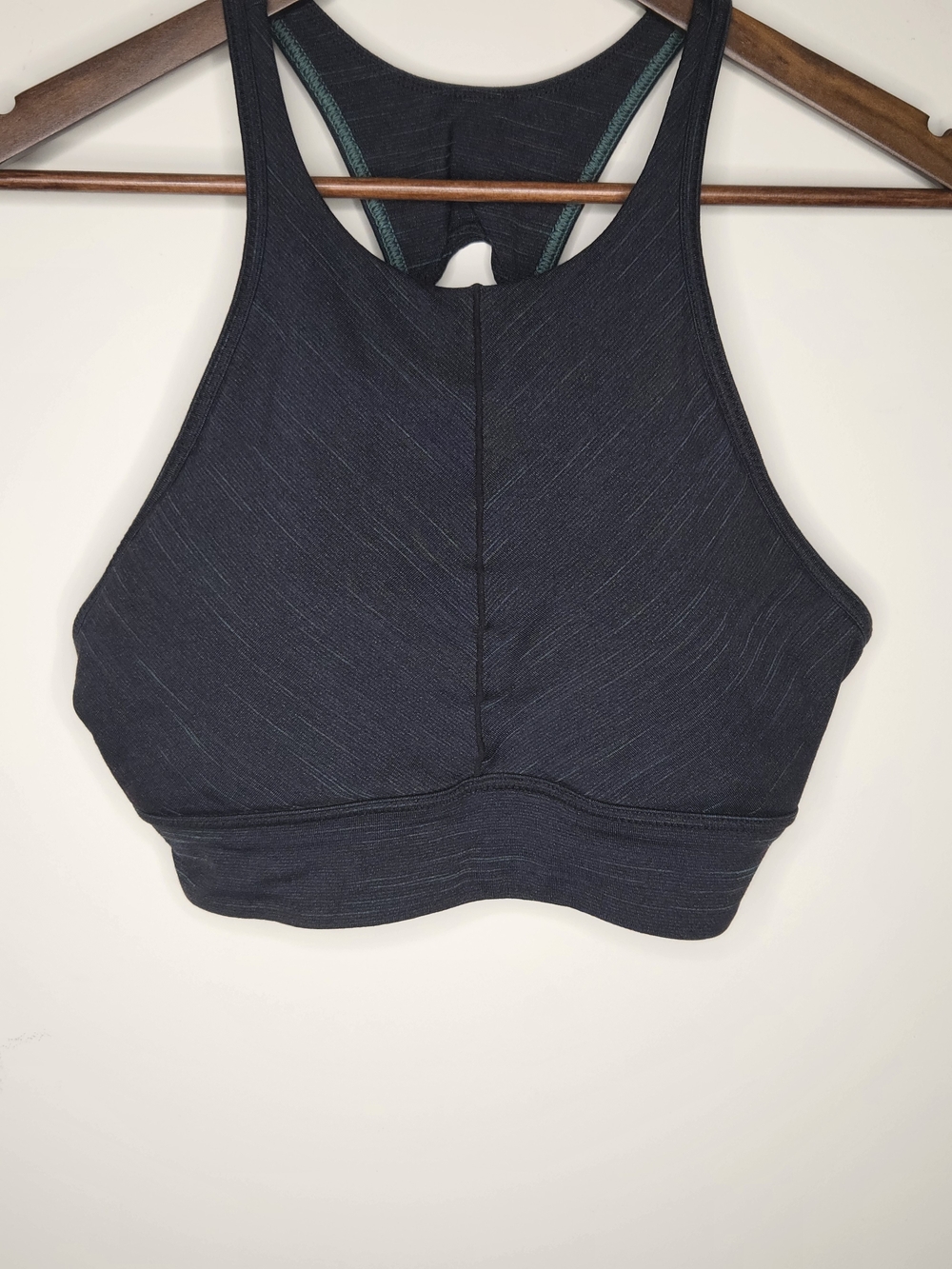 PrAna Itzel High Neck Space Dye Peek-A-Boo Lattice Back Sports Bra Deeo Blue M